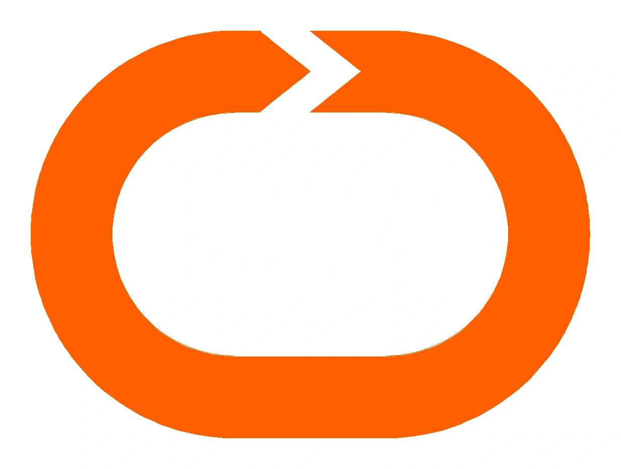 Simplified oval with a single upper chevron notch and a thicker continuous orange band